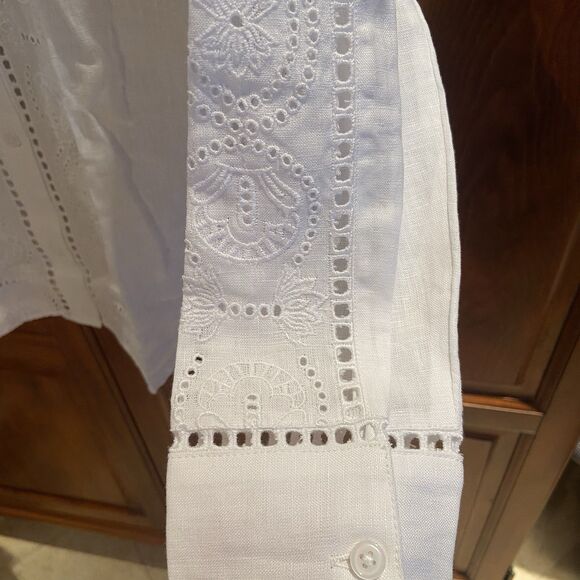 J.Crew Garçon Classic Shirt Eyelet 100% Linen Button-Up White Sz 4 Boho Western - Picture 5 of 12